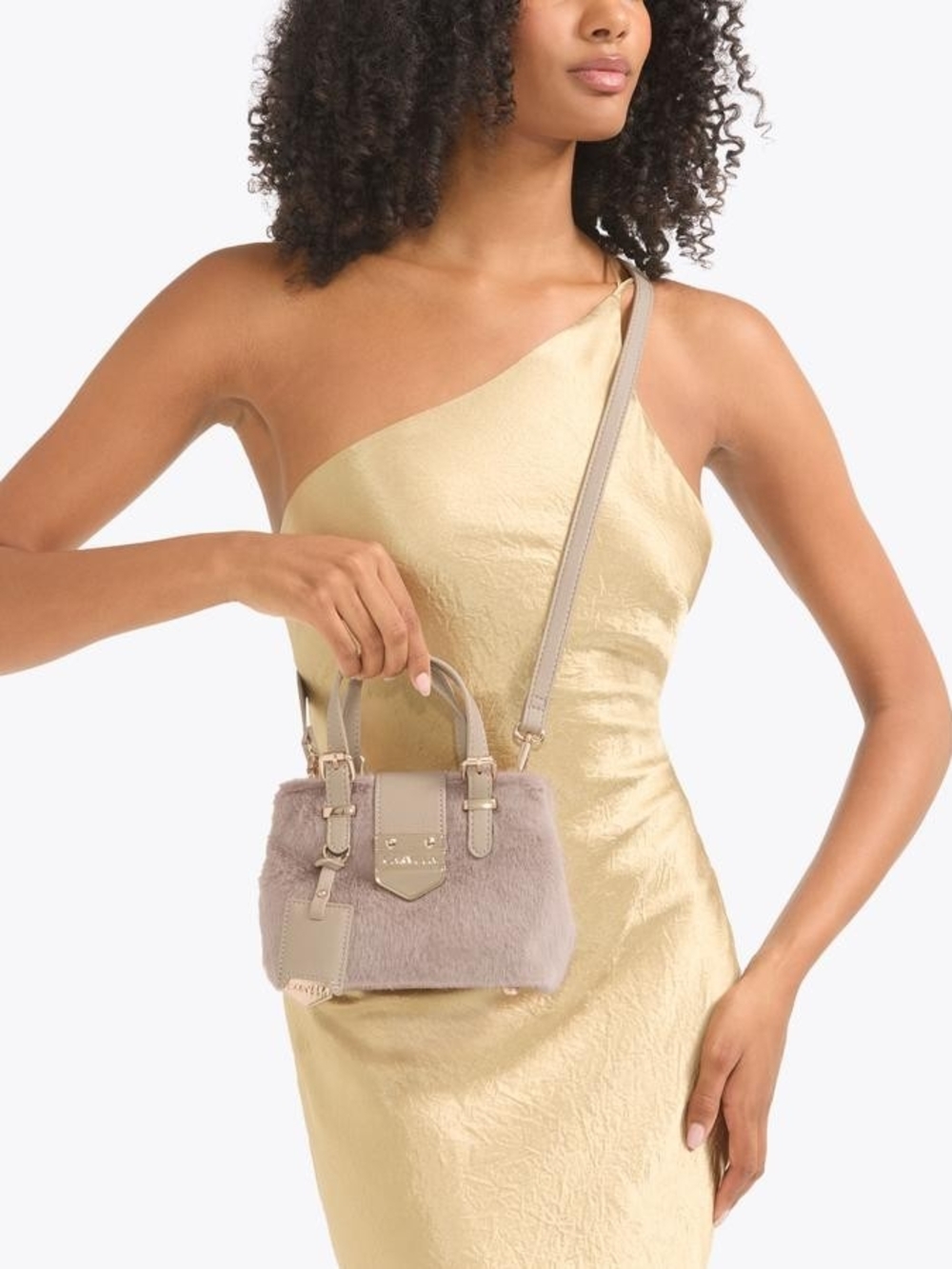 Kurt Geiger Faux Fur Designer Bag Rose Gold Hardware